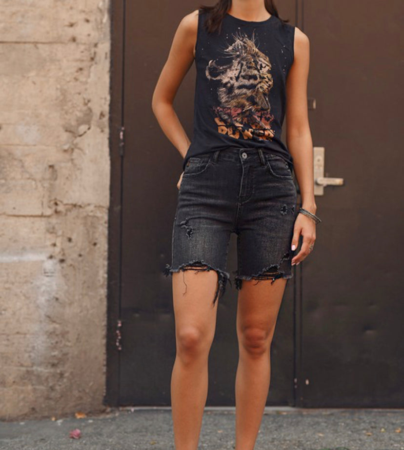 Distressed sale midi shorts